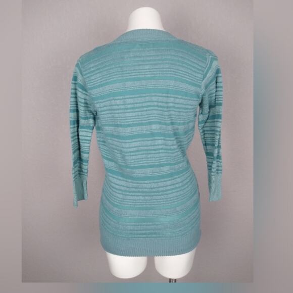 Vanity Deep V-neck 3/4 Sleeve Stripe Ribbed Texture Early 2000's Top Size Large - Picture 5 of 12